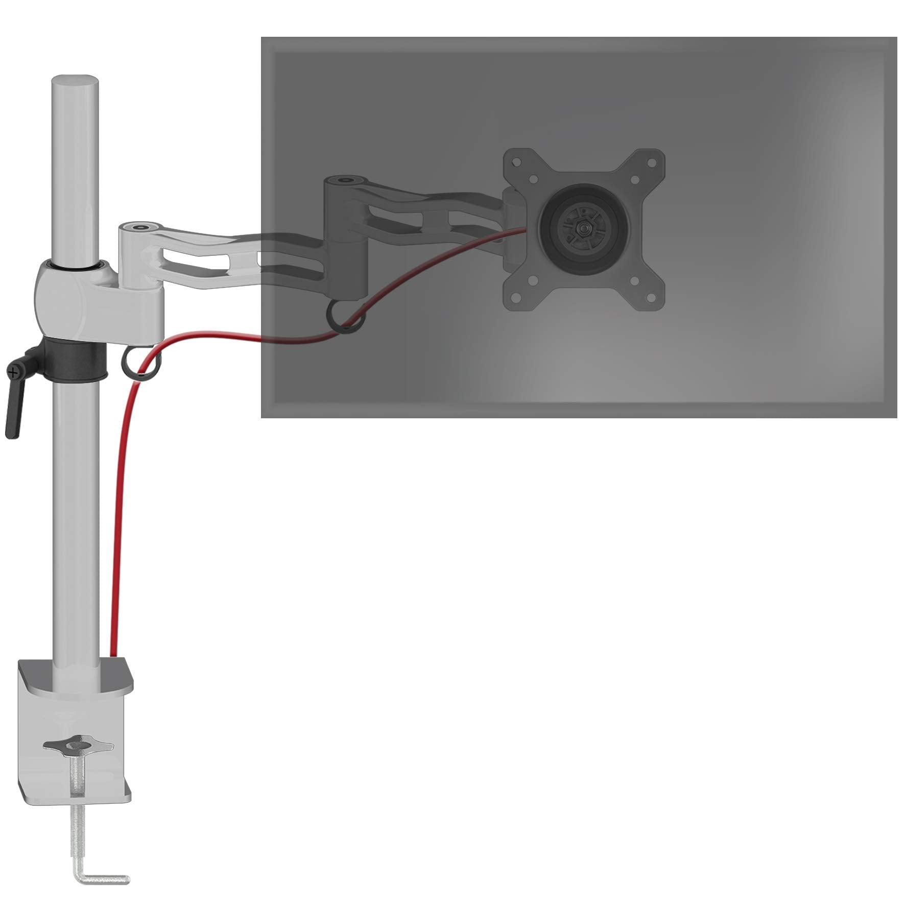 Duronic Monitor Arm Stand DM351X3 SR | Single PC Desk Mount | SILVER | Aluminium | Height Adjustable |For One 13-27 LED LCD Screen | VESA 75/100 | 8kg Capacity | Tilt +15°/-15°,Swivel 180°,Rotate 360°