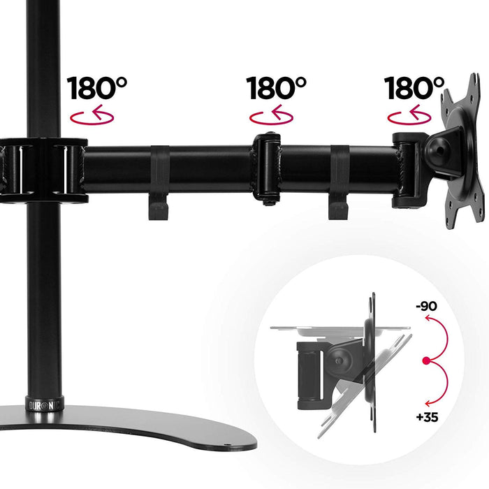 Duronic Dual Monitor Arm Stand Desk Mount DM25D2, For Two 13-27 Inch LED LCD PC Computer or TV Screens, Freestanding Double Bracket, Tilt Swivel Rotate - Black