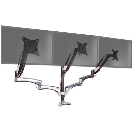 Duronic Monitor Arm Stand DM653 | Triple Gas-Powered PC Desk Mount | BLACK | Height Adjustable | For Three 15-27 LED LCD Screens | VESA 75/100 | 8kg Capacity | Tilt -90°/+85°,Swivel 180°,Rotate 360°