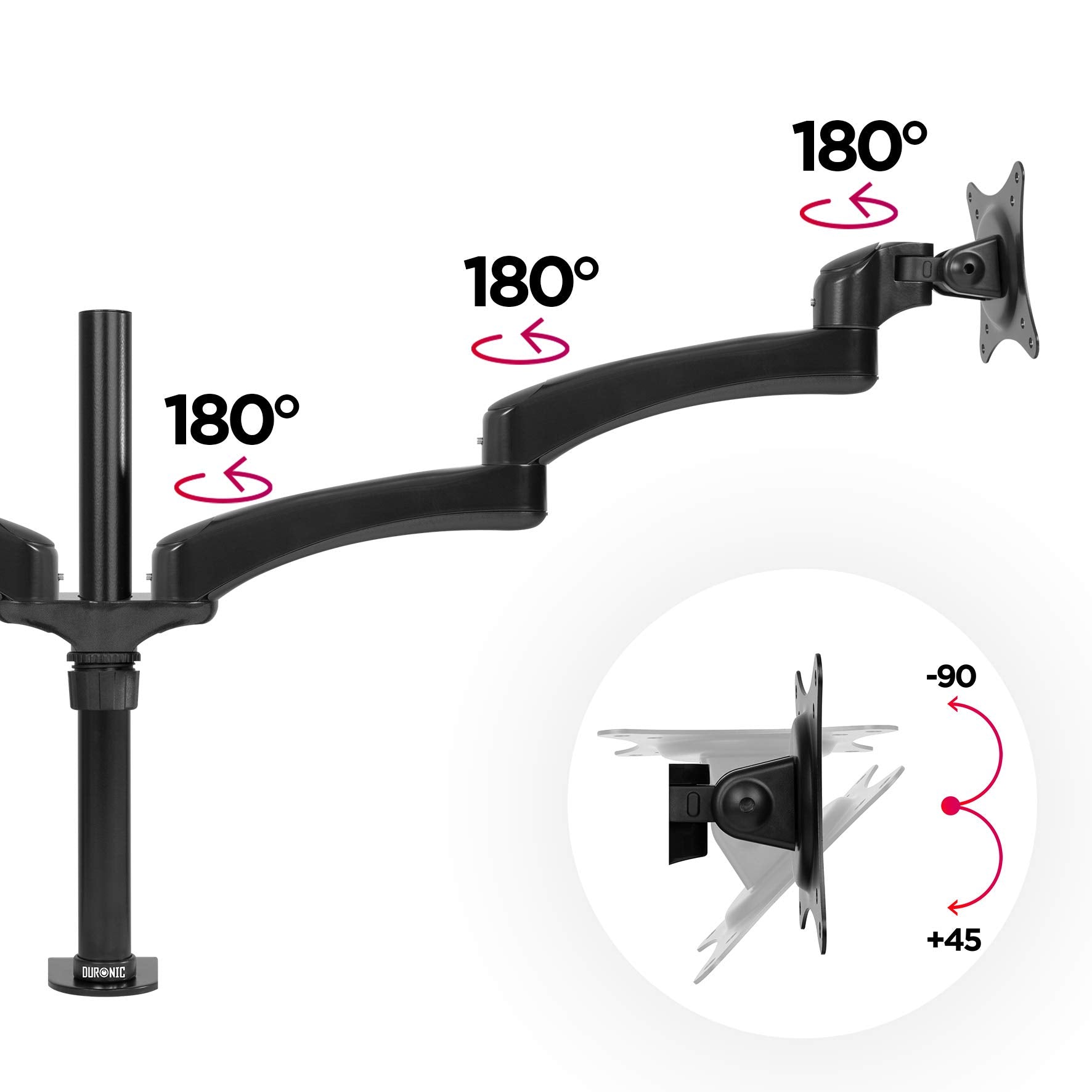 Duronic Monitor Arm Stand DM452 | Double PC Desk Mount | Aluminium | Height Adjustable | For Two 15-27 LED LCD Screens | VESA 75/100 | 8kg Per Screen | Tilt -90°/-45°, Rotate 360°