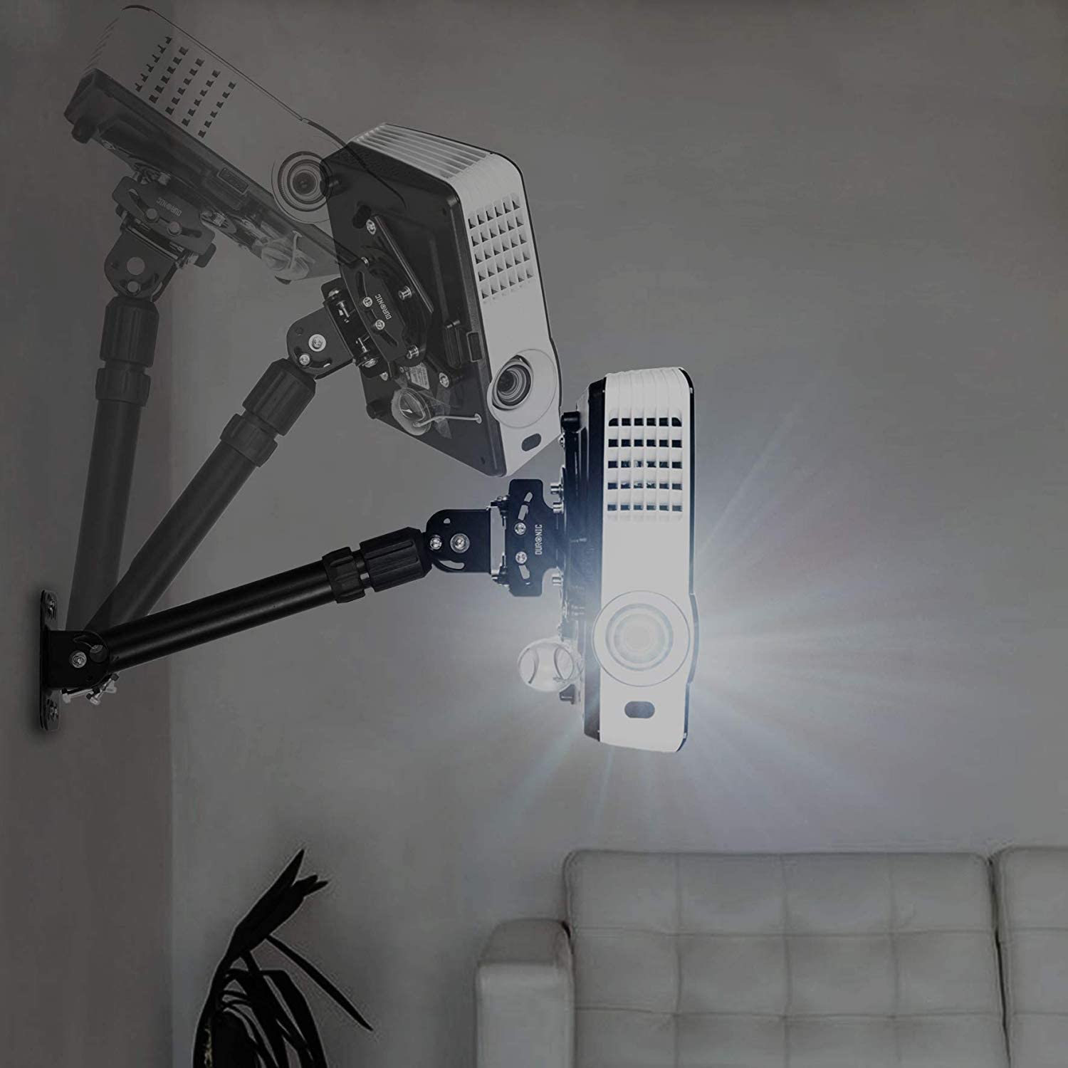 Duronic PB04XL Projector Mount | Projector Ceiling Mount | Universal Wall Mount | Bracket for Video Projector | Rotatable and Swivelling | Home Cinema | Load Capacity up to 13.6 kg | 360° Rotation