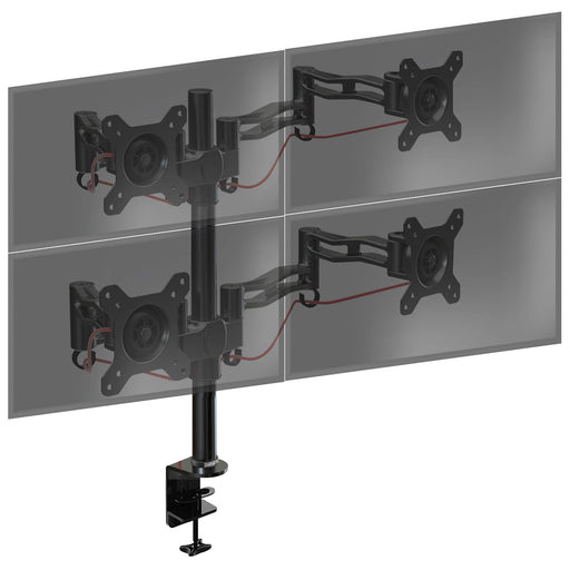 Duronic Quad Monitor Arm Stand Desk Mount Riser DM354 Black For 4 8kg Screen 13-27 Inch VESA 75 100 | 21 22 24 27 Inches