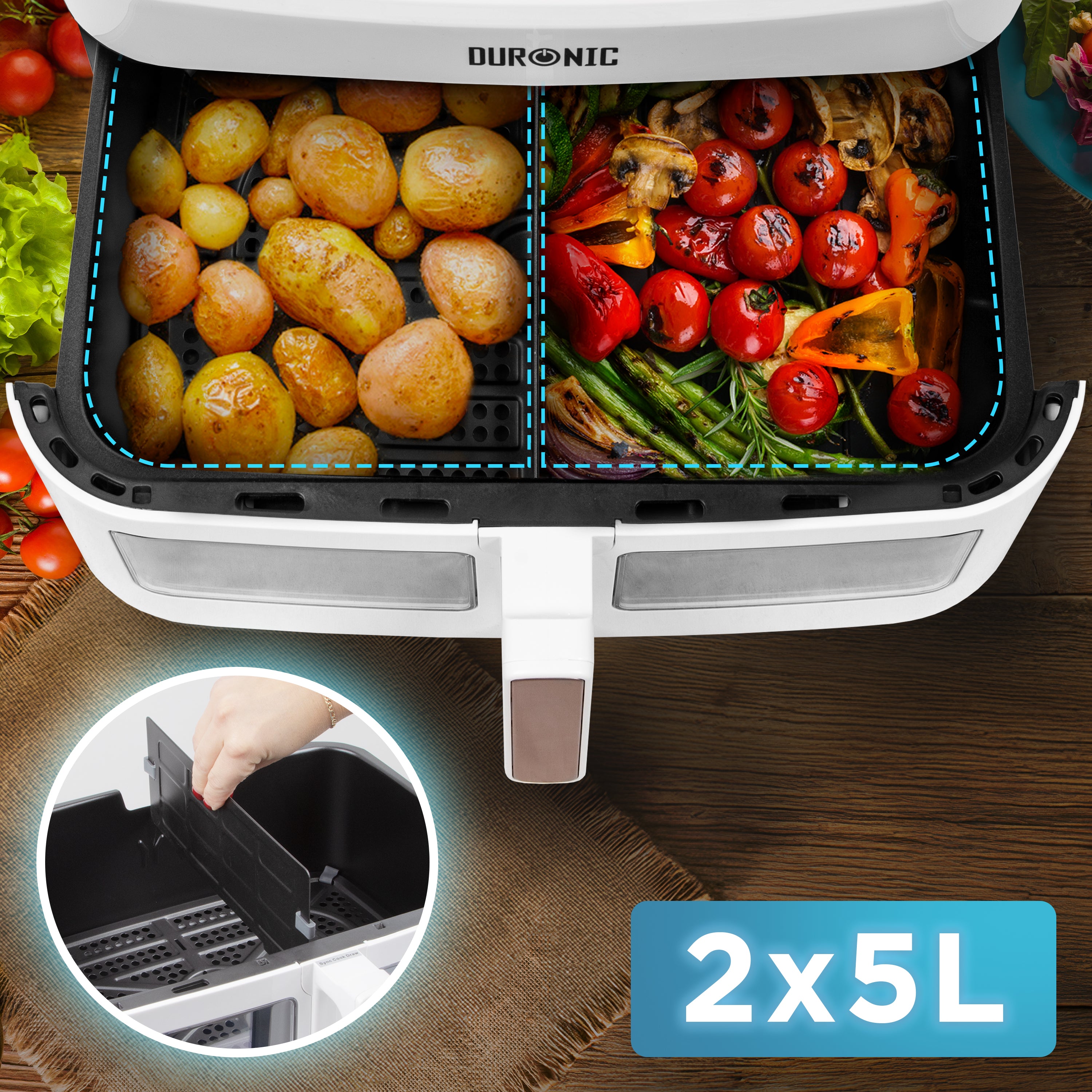 (LARGE DRAWER ONLY) Duronic Large Drawer AFD1 WE 2024 VERSION ONWARDS, 10L Drawer Specifically for the Duronic AF24 Air Fryer, One Big Sync Cook Cooking Tray for Dual Zone Air Fryer White