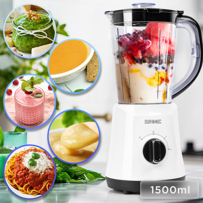 Duronic Jug Blender BL16 Electric Blenders 1.5L Blender for Smoothies Protein Shakes Baby Food & Soups 500W Smoothie Maker Kitchen Food Blenders with Removable Blades Soup Makers with Pulse Feature