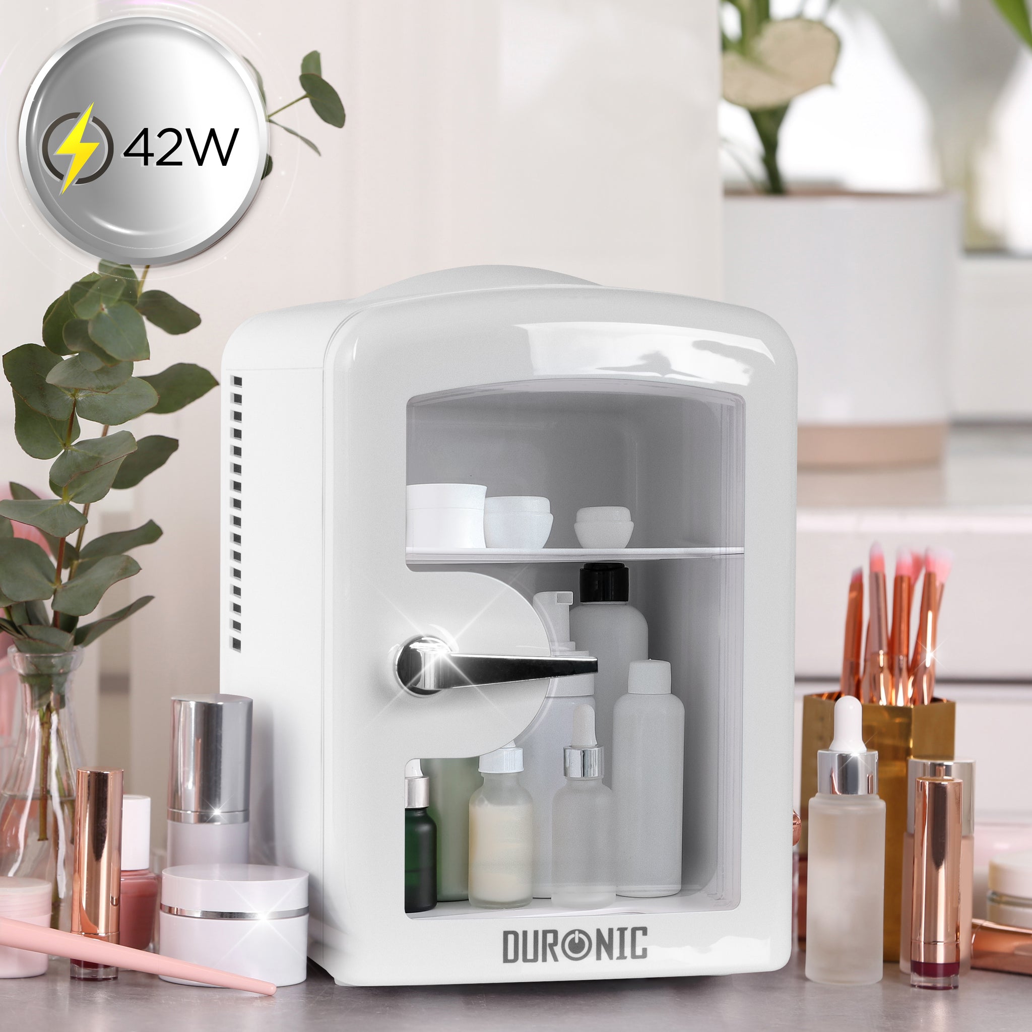 Duronic MFW4 WE Mini Fridge Warmer 4L Personal Refrigerator 6 Can Portable Drinks Cooler and Food Warmer, Skincare Fridge for Face Masks, AC/DC Small Fridges for Bedroom Home Office Car White