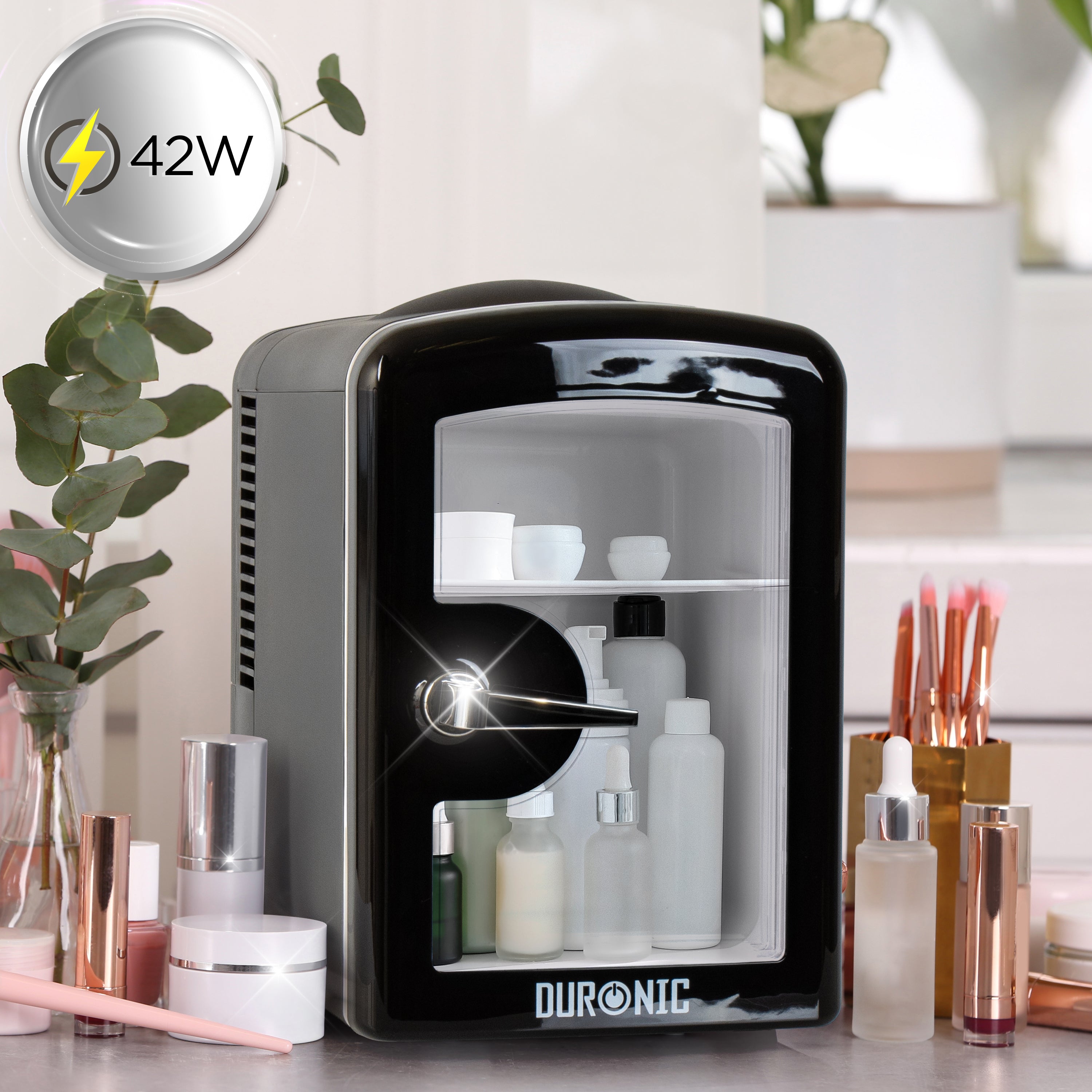 Duronic MFW4 BK Mini Fridge Warmer 4L Personal Refrigerator 6 Can Portable Drinks Cooler and Food Warmer, Skincare Fridge for Face Masks, AC/DC Small Fridges for Bedroom Home Office Car Black
