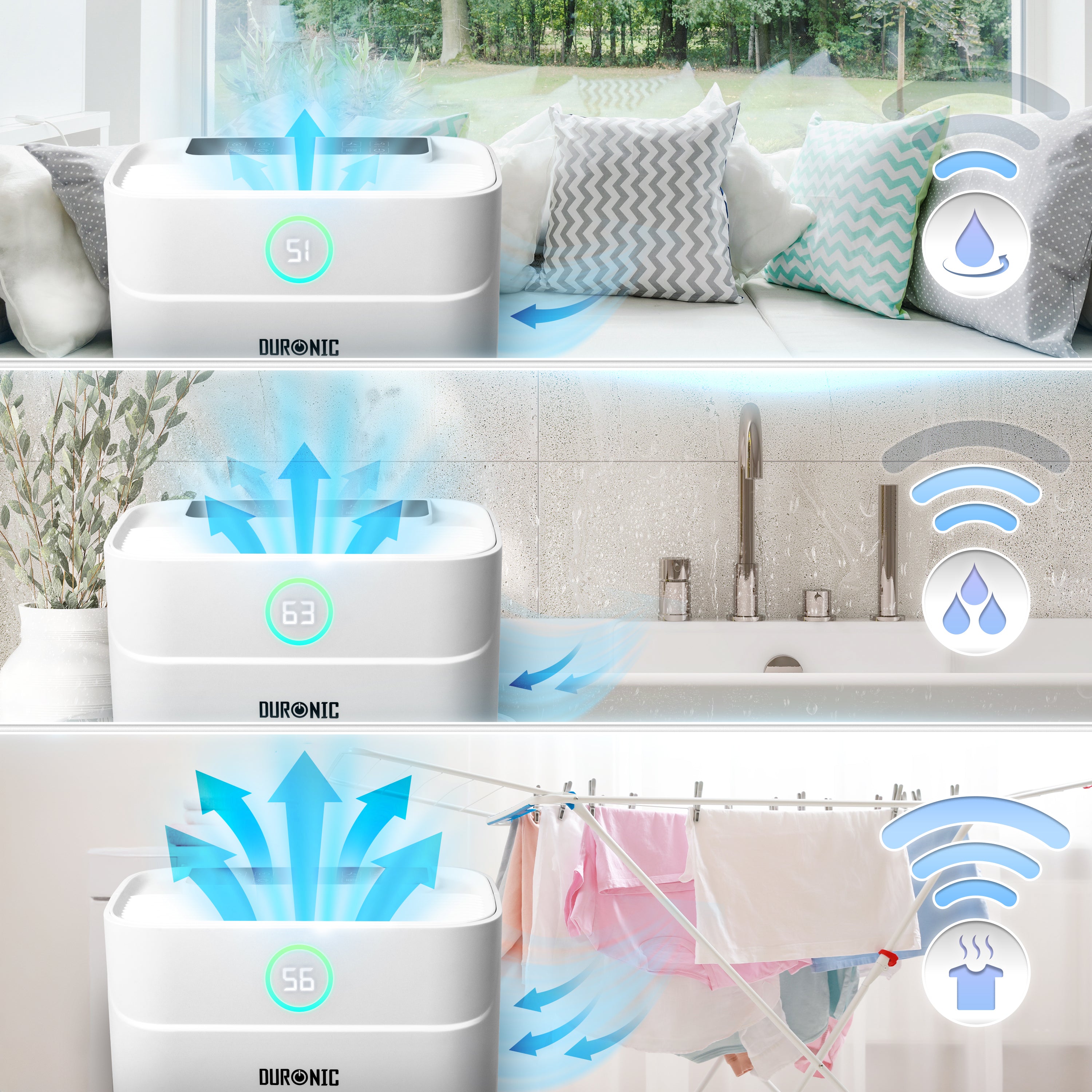 Duronic DH201 Dehumidifier 20L Air Dehumidifier for Dust Allergies Asthma & Damp Mould 440W Quiet Home Dehumidifiers with 5.1L Tank, Child Lock, Timer & Clothes Drying for Utility Bedrooms & Offices