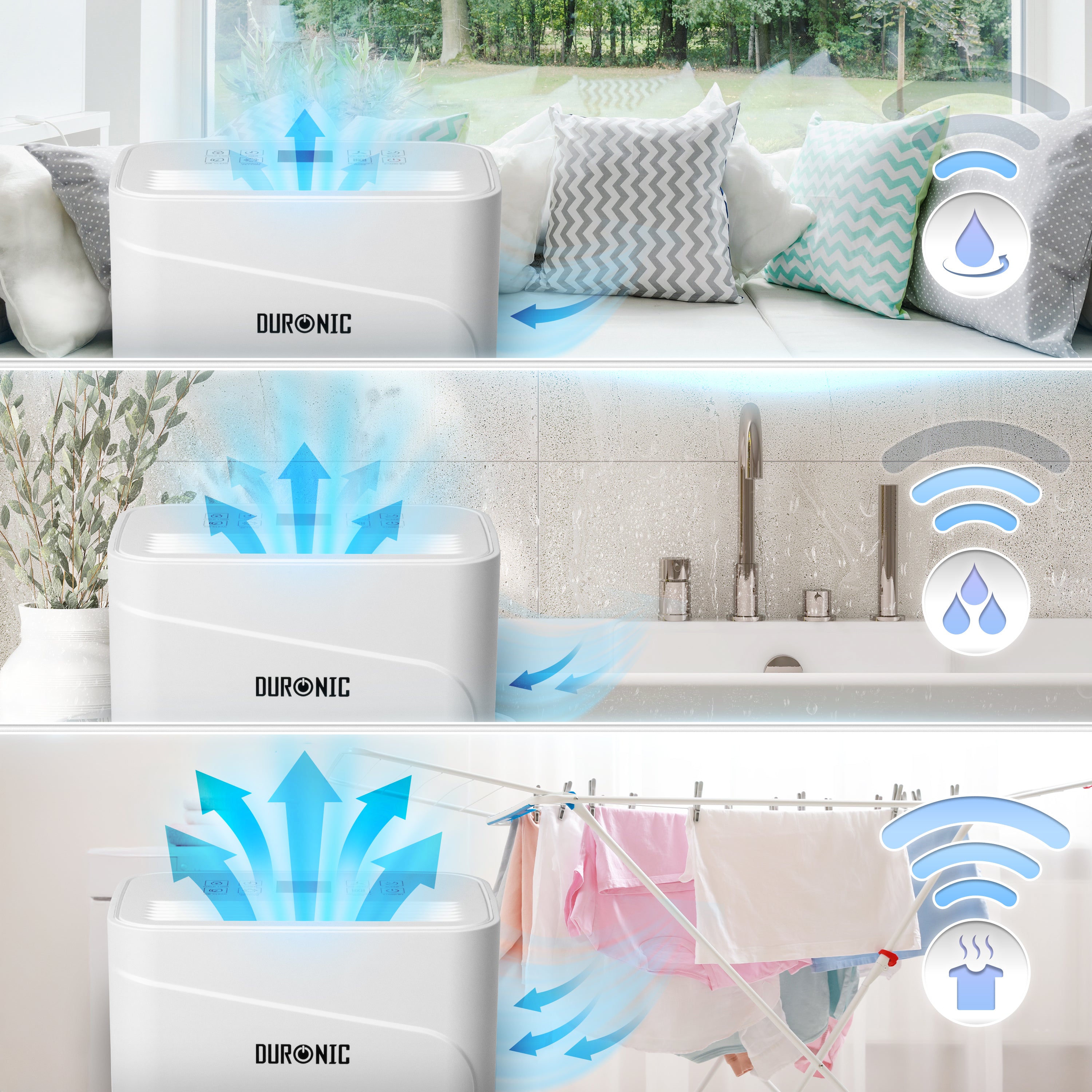 Duronic DH121 Dehumidifier 12L Air Dehumidifier for Dust Allergies Asthma & Damp Mould 300W Quiet Home Dehumidifiers with 2.1L Tank, Child Lock, Timer & Clothes Drying for Utility Bedrooms & Offices