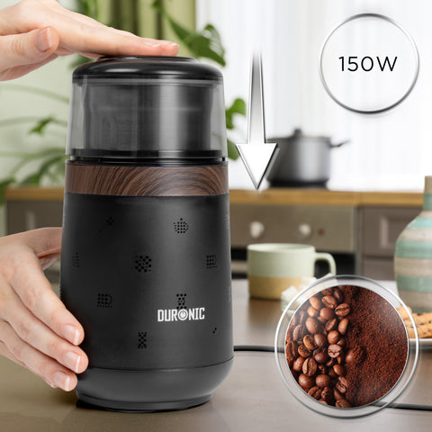 Duronic CG155 Electric Coffee Grinder, 220ml Wet & Dry Spice Mill, Brown, Fast One-Touch Grinding with Dry and Wet cups for Coffee, Spices, Nuts, Seeds, Pastes and Sauces, 150W