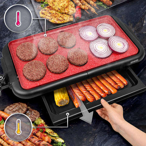 Duronic GP25 Teppanyaki Grill, 2000W Electric Hot Plate with Warming Tray, Non-Stick Surface, Removable Drip Tray, Adjustable Temperature, Ideal for Family Meals, Dinner Parties, BBQ Meat, Fish & Veg