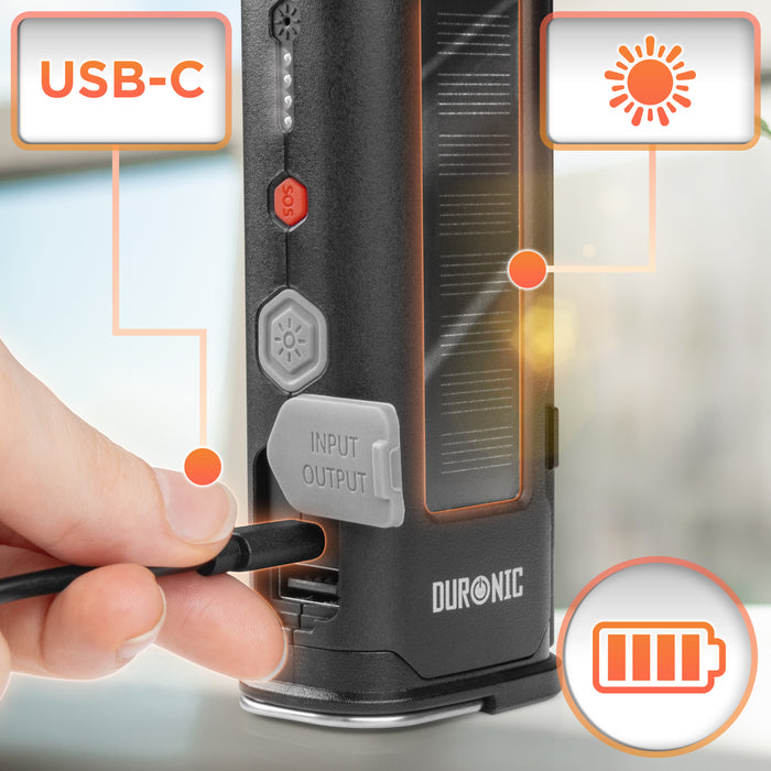 Duronic CT51 Emergency Car Tool, Multifunctional Seatbelt Cutter with Pin Hammer, Car Escape Tool with Window Breaker, SOS Alarm and Magnetic Flashlight with USB-C Charging for Cars, Vans & Truck