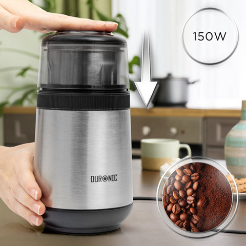 Duronic CG350 Electric Coffee Grinder, 220ml Stainless Steel Spice Grinder, Fast One-Touch Operation, Ideal for Coffee Beans, Dry Spices, Seeds, Nuts & Dry Seasonings with a Silicone-Lined Lid, 150W