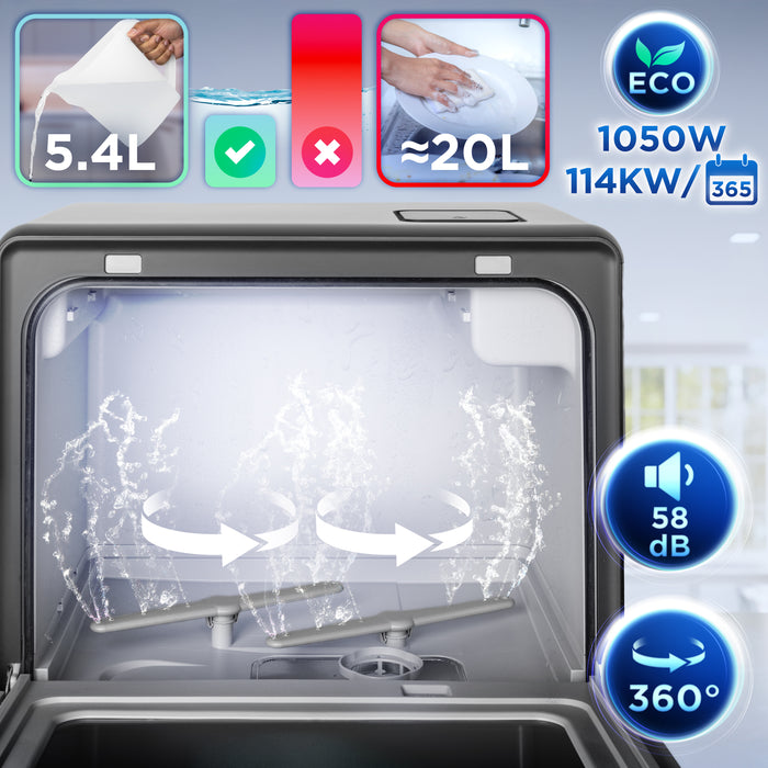 Duronic Table Top Dishwasher DW10 Portable Mini Dishwashers Compact 5L Countertop Dish Washer with 5 Wash Cycles Electric Tabletop Dishwasher Cleaner for Quick Eco Cleaning Plates Glass Cutlery Fruit