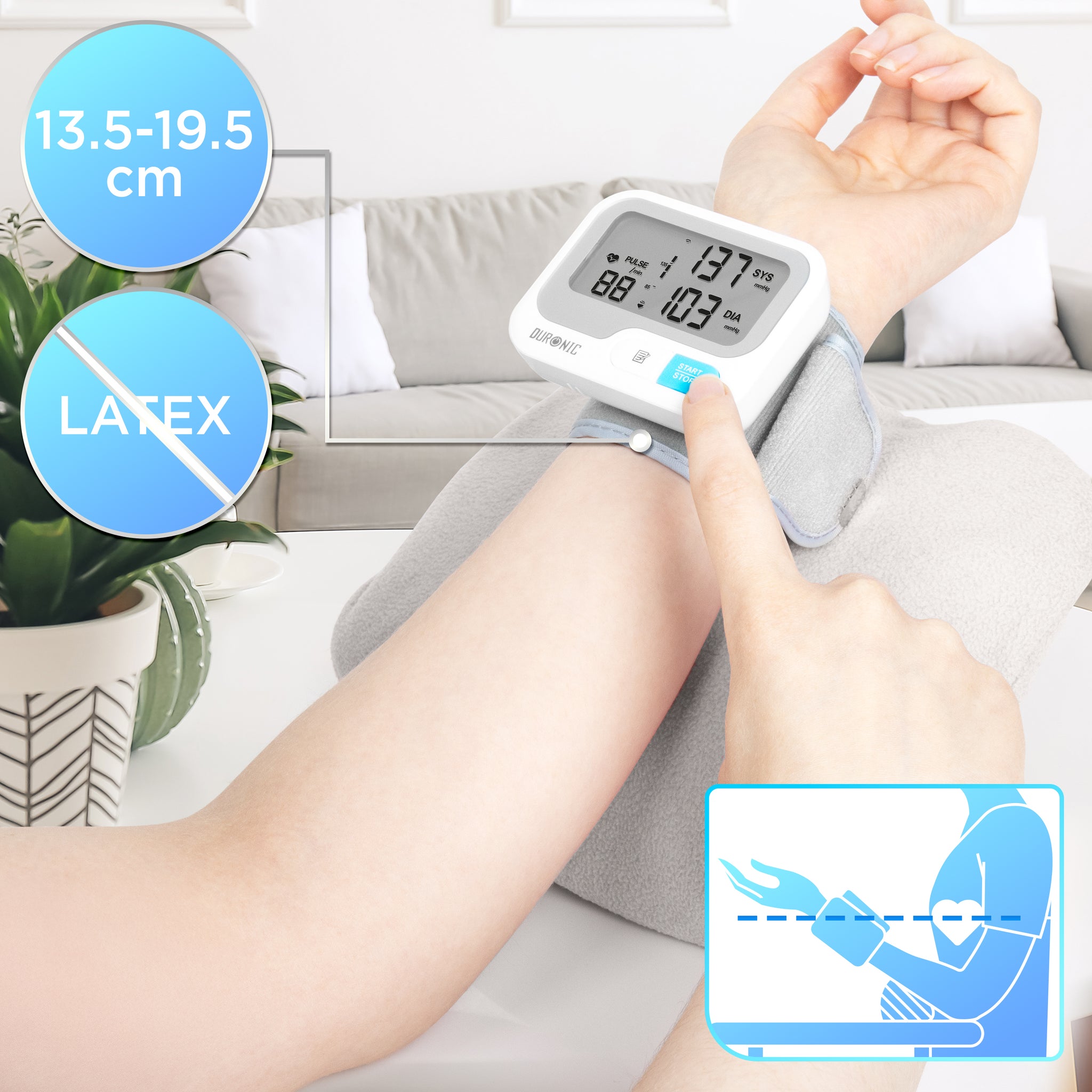 Duronic Wrist Blood Pressure Monitors BPM65 CE Approved Monitor Automatic Blood Pressure Machine Wrist BP Monitor Cuff Certified Medical Device for Home Use