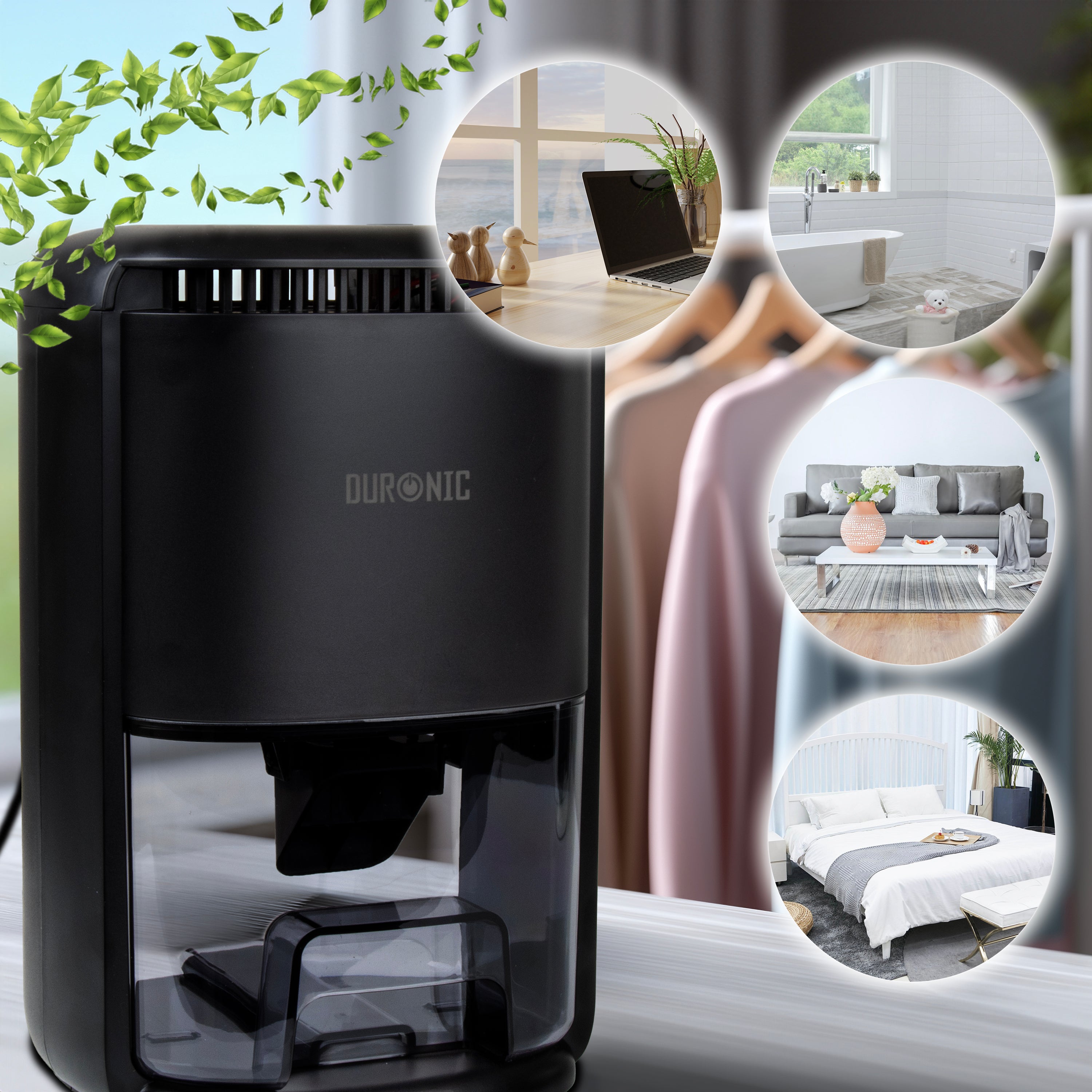 Duronic DH07 BK Mini Dehumidifier, 22.5W Compact Dehumidifier, Automatic Moisture Remover with 1L Tank Capacity, Quiet Home Dehumidifiers for Dust Allergies Asthma & Damp, Bedroom and Bathroom Black