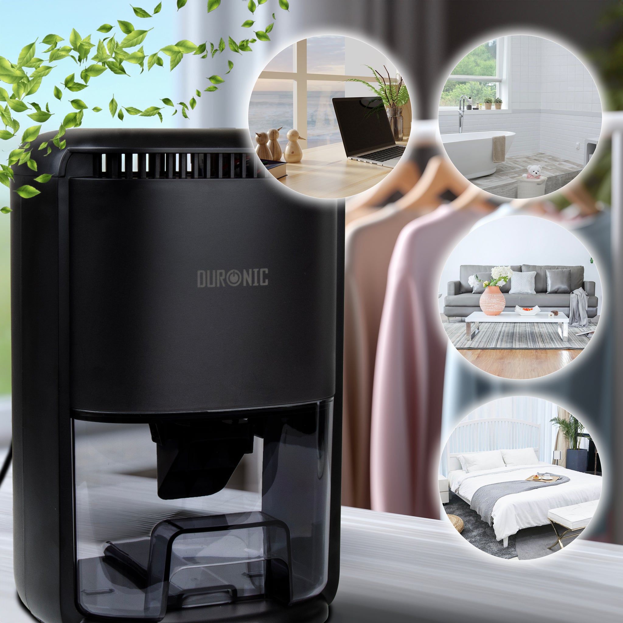 Duronic DH07 BK Mini Dehumidifier, 22.5W Compact Dehumidifier, Automatic Moisture Remover with 1L Tank Capacity, Quiet Home Dehumidifiers for Dust Allergies Asthma & Damp, Bedroom and Bathroom Black
