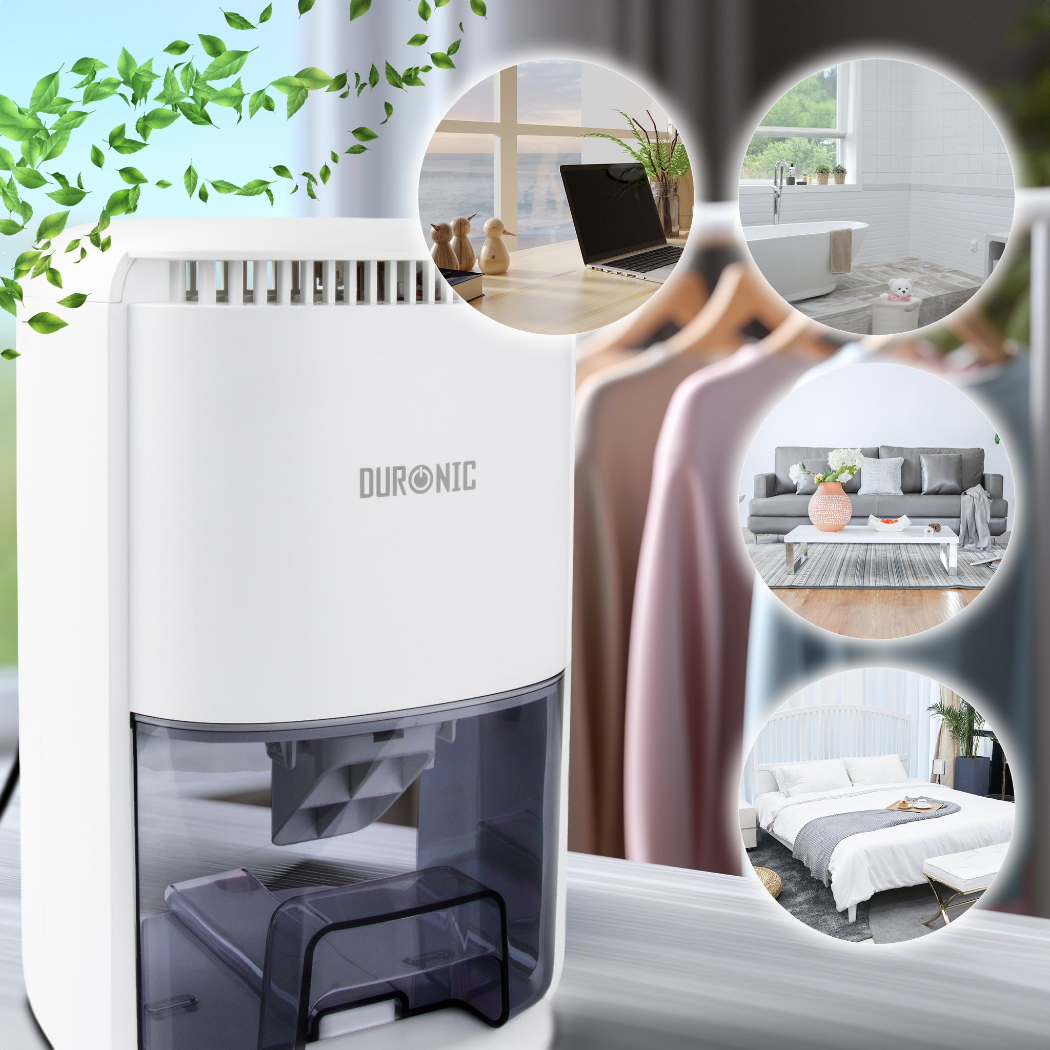 Duronic DH07 WE Mini Dehumidifier, 22.5W Compact Dehumidifier, Automatic Moisture Remover with 1L Tank Capacity, Quiet Home Dehumidifiers for Dust Allergies Asthma & Damp, Bedroom and Bathroom White