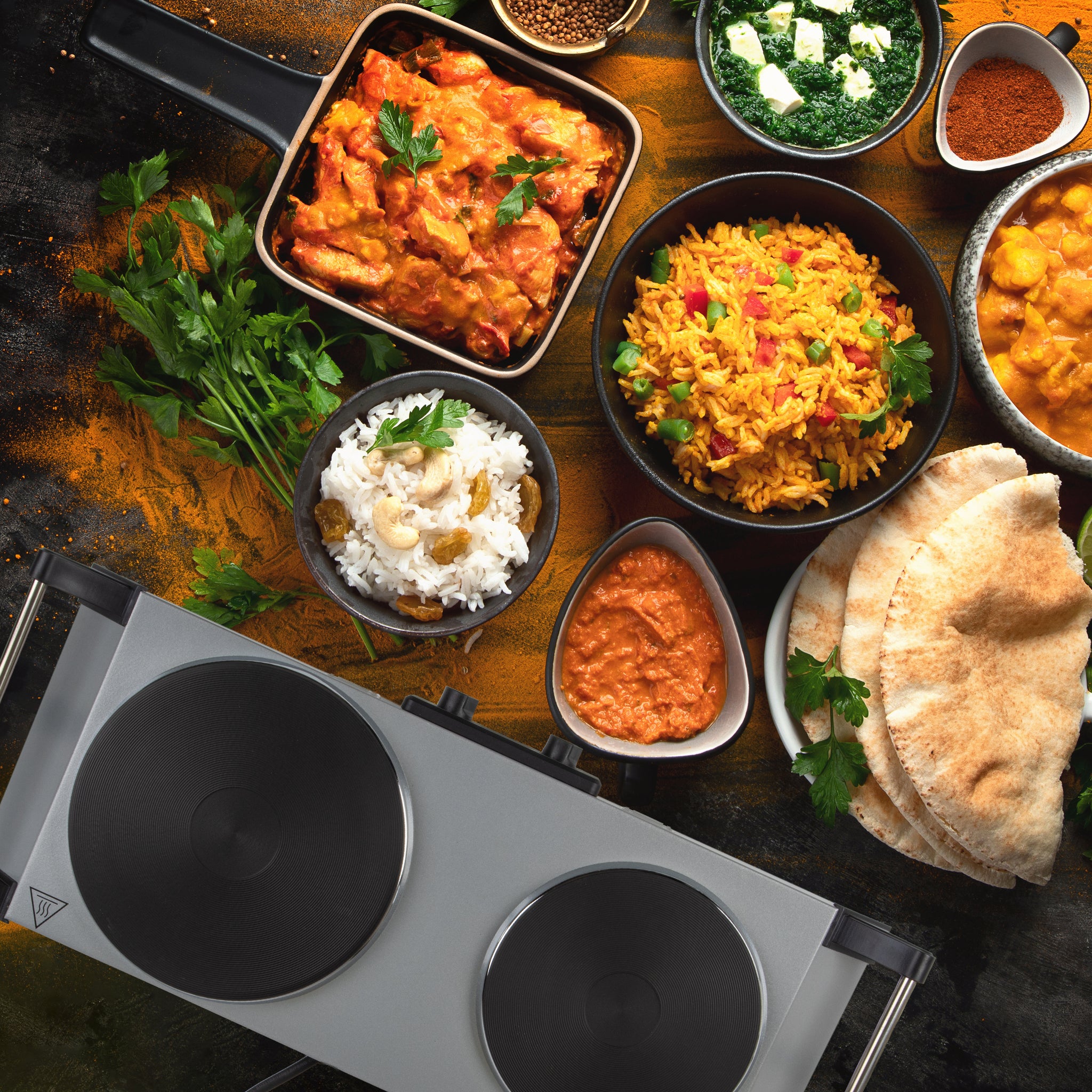 Duronic Electric Hot Plate HP2 SR, 2500W Double Burner Hob, Portable Table Top Cooker with Cast Iron Ring & Cool-Touch Handles for Camping, Caravans, Home, Small Kitchens, Silver