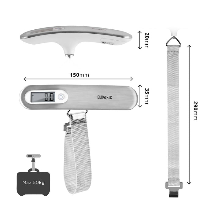 Duronic Luggage Scale Travel Bag Weigh LS1013 Digital 50KG Capacity for Bag | Suitcase | Travel | Digital | Scales Weight with Straps and Batteries for Travel | Outdoor | Home