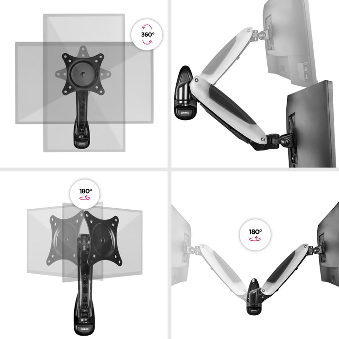 Duronic Monitor Arm Wall Mount DM65W1X1 | Bracket for Single PC Computer Screen | Aluminium | For One 15”-27” LED LCD TV Television | VESA 75/100 Fixing | Tilt +85°/-90°, Swivel 180°, Rotate 360°