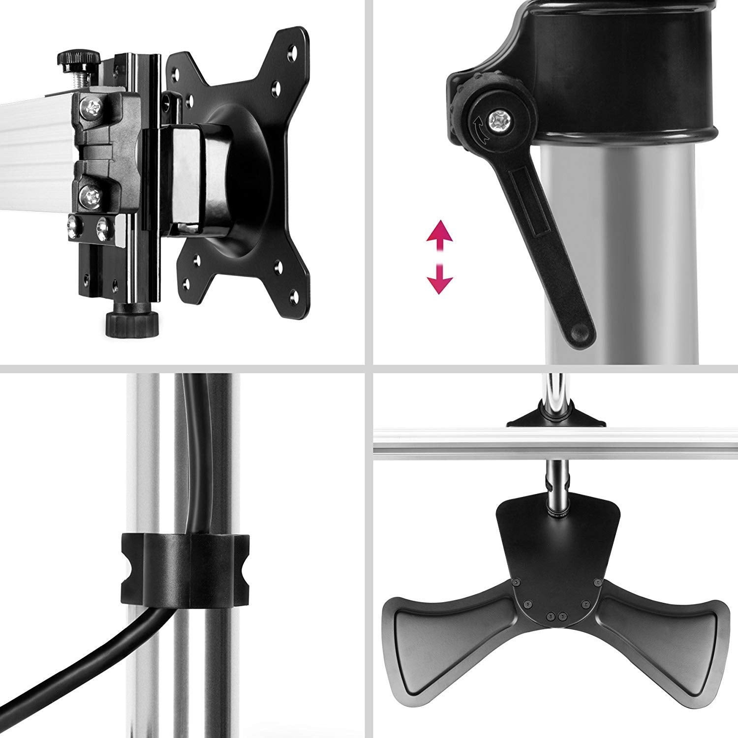 Duronic Computer Monitor Arms Stand DM754 Quadruple Freestanding PC Multi Arms Desk Mount Stands for VESA 75/100 Four 15-24 Inch LED LCD Screens 8kg Capacity Mounts, Tilt -15/+15, Rotate 360 - Black