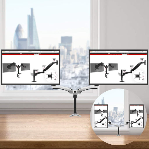 Duronic Monitor Arm Stand DM652 | Dual Gas-Powered PC Desk Mount | BLACK | Height Adjustable | For Two 15-27 LED LCD Screens | VESA 75/100 | 8kg Capacity | Tilt -90°/+85°,Swivel 180°,Rotate 360°