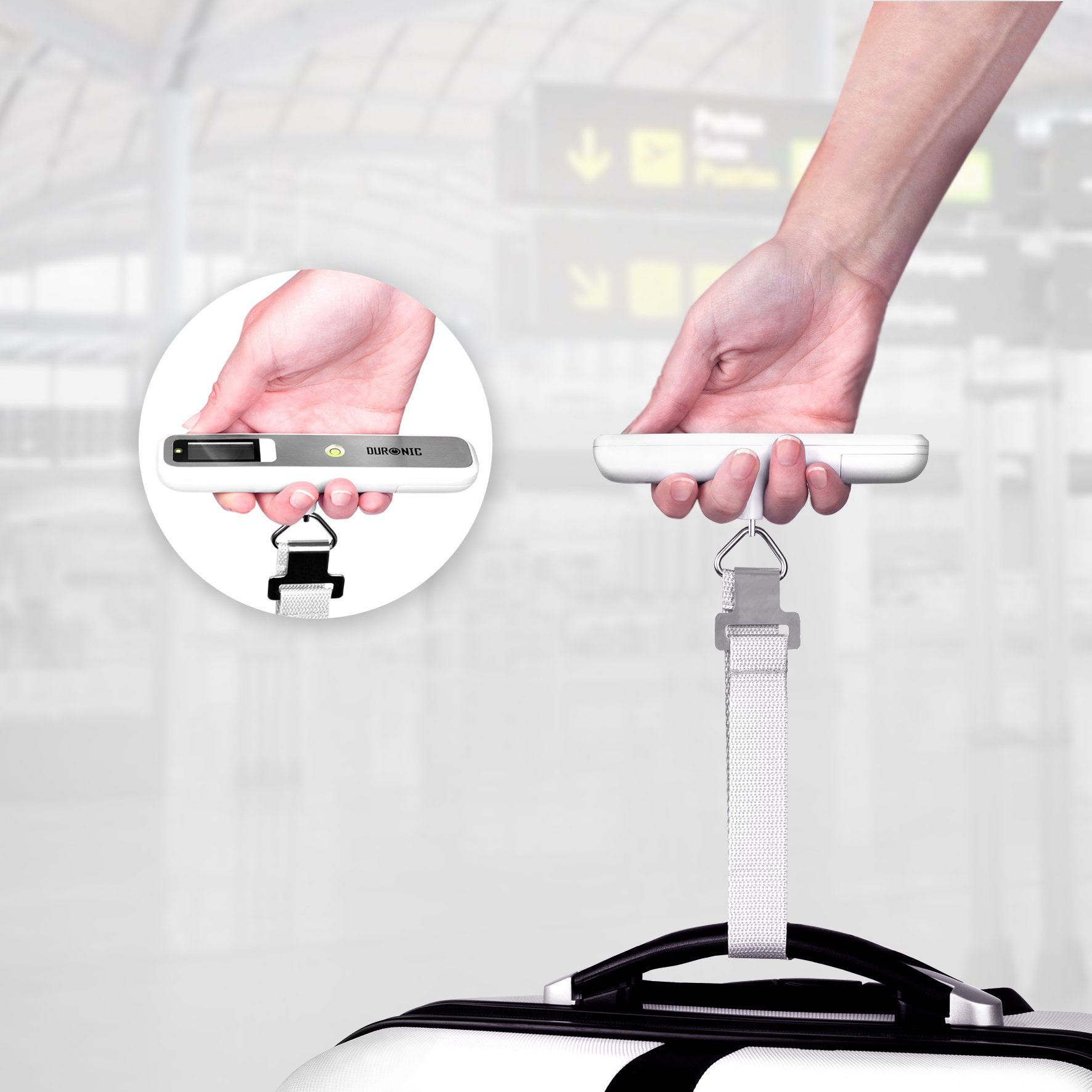 Duronic Digital Luggage Scales LS1019 | 50kg capacity | Weighs Suitcases and Bags | Compact & Portable | Strong Straps | For Air Travel | Battery Included