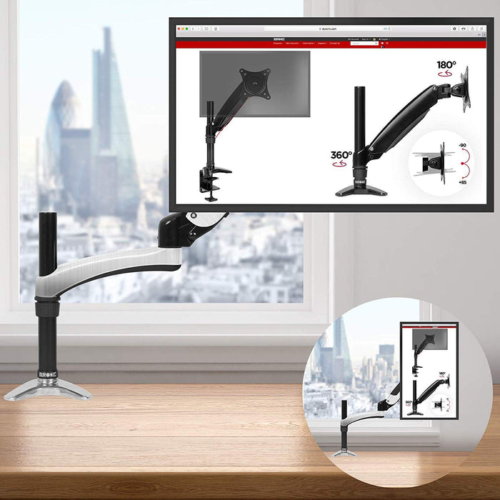 Duronic Monitor Arm Stand DM651X2 | Single Gas-Powered PC Desk Mount | BLACK | Height Adjustable | For One 15-27 LED LCD Screen | VESA 75/100 | 8kg Capacity | Tilt -90°/+85°,Swivel 180°,Rotate 360°