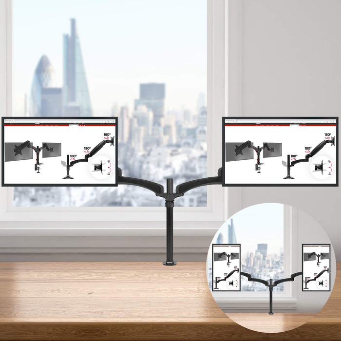 Duronic Monitor Arm Stand DM452 | Double PC Desk Mount | Aluminium | Height Adjustable | For Two 15-27 LED LCD Screens | VESA 75/100 | 8kg Per Screen | Tilt -90°/-45°, Rotate 360°