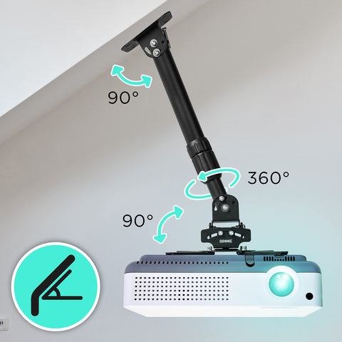 Duronic PB04XL Projector Mount | Projector Ceiling & Wall Mount | Multi-Fit Projector Bracket | Bracket for Video Projector | Rotatable and Swivelling | Home Cinema | Load Capacity up to 13.6 kg | 360° Rotation
