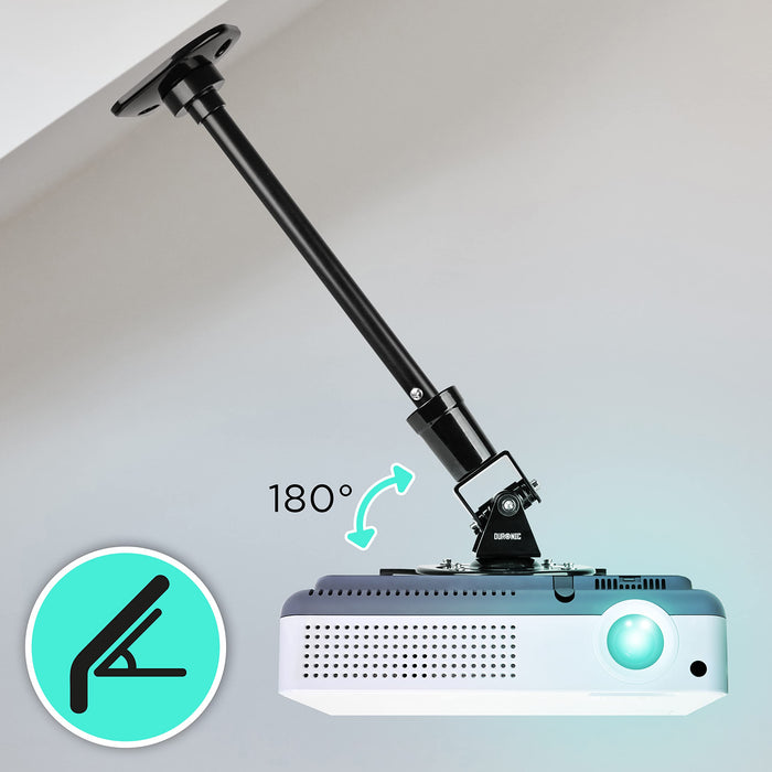 Duronic Projector Mount Stand for Ceiling or Wall Bracket PB02XL | 10kg Capacity | Extendable Universal Adjustable Clamp | Tile Swivel Rotate | Black