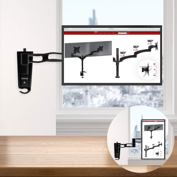 Duronic Monitor Arm Wall Mount DM35W1X3 | Bracket for Single PC Computer Screen | Aluminium | For One 13”-30” LED LCD TV Television | VESA 75/100 Fixing | Tilt +15°/-15°, Swivel 180°, Rotate 360°