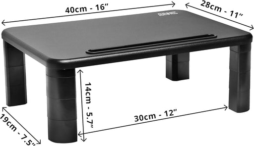 Duronic Monitor Stand Riser DM055 | Laptop and Screen Stand for Desktop | Black Wooden | Support for a TV or PC Computer Monitor | Ergonomic Office Desk Shelf | 10kg Capacity | 40cm x 28cm