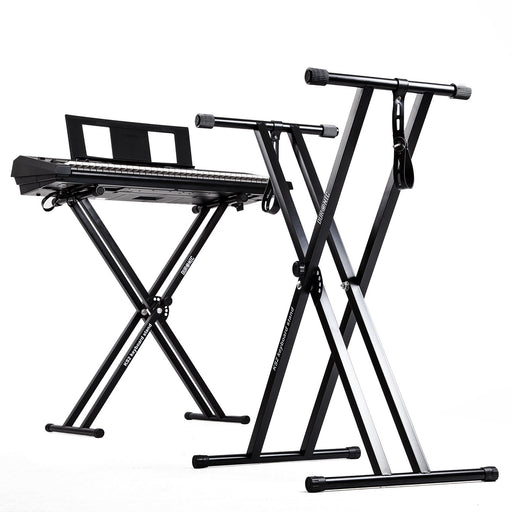 Duronic Keyboard Stand KS2B | Twin X Frame | Height Adjustable 33-98cm | Double Braced Legs for Digital Pianos | Quick-Pull Release | With Support Straps to Secure Keyboard | Holds up to 20kg