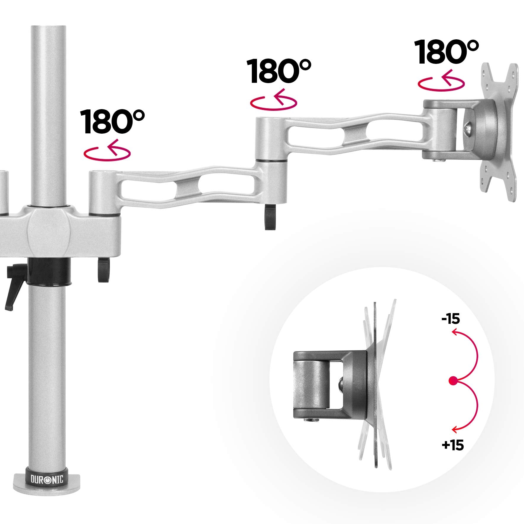 Duronic Dual Monitor Stand DM352 SR Double Monitor Arm Silver Twin Riser Two Mount for 13-27” Computer Screen 2 Height Adjustable Clamp Stands for PC Gaming Work Desk Home & Office Studio, VESA 75 100