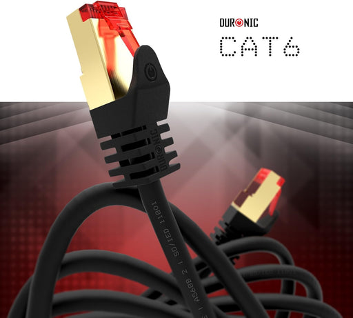 Duronic Ethernet Cable Black 200m CAT6a Network Lan Patch Lead RJ45 Internet Wire, FTP Shielded Lead, Super Fast High Speed Bandwidth