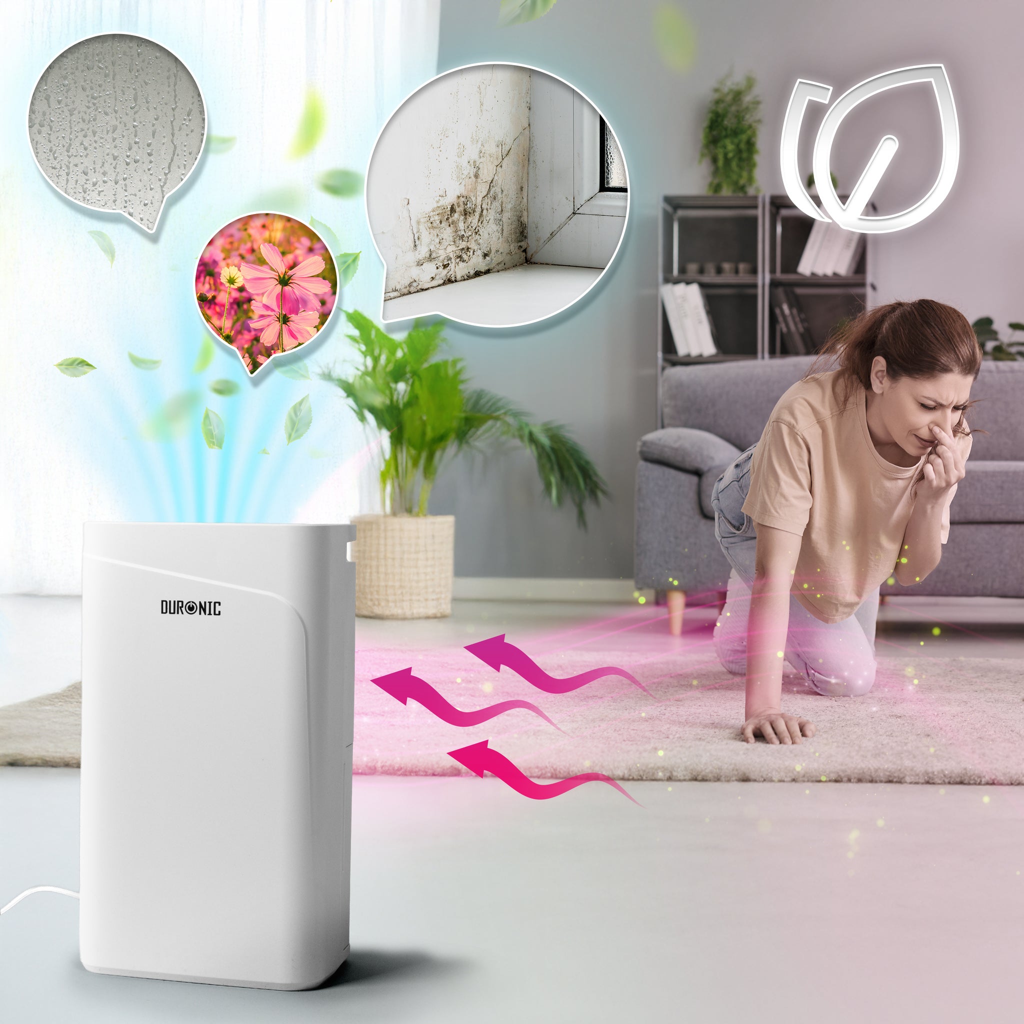 Duronic DH121 Dehumidifier 12L Air Dehumidifier for Dust Allergies Asthma & Damp Mould 300W Quiet Home Dehumidifiers with 2.1L Tank, Child Lock, Timer & Clothes Drying for Utility Bedrooms & Offices