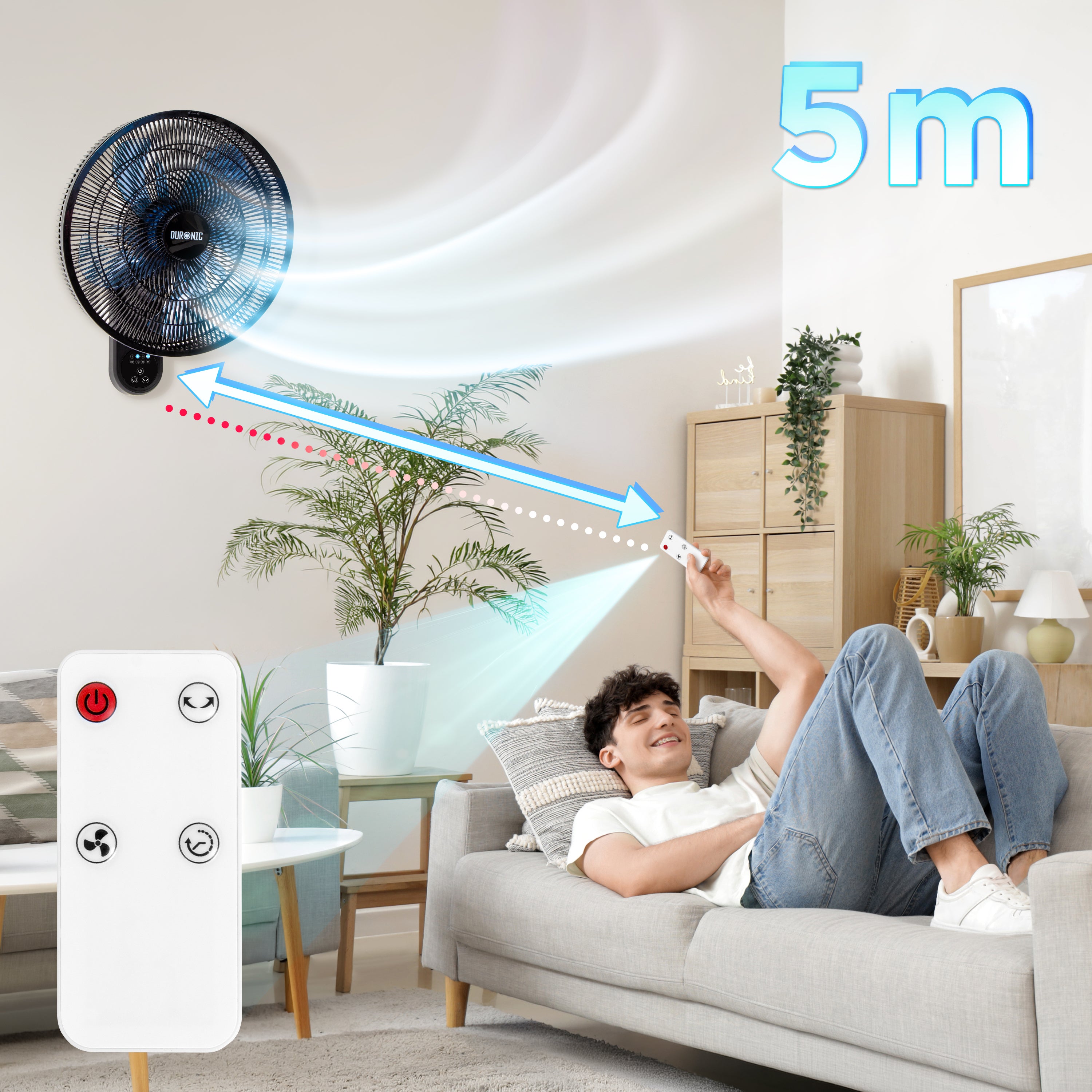 Duronic FN42 BK Wall Mounted Fan with Remote Control 52.8dB Quiet 16