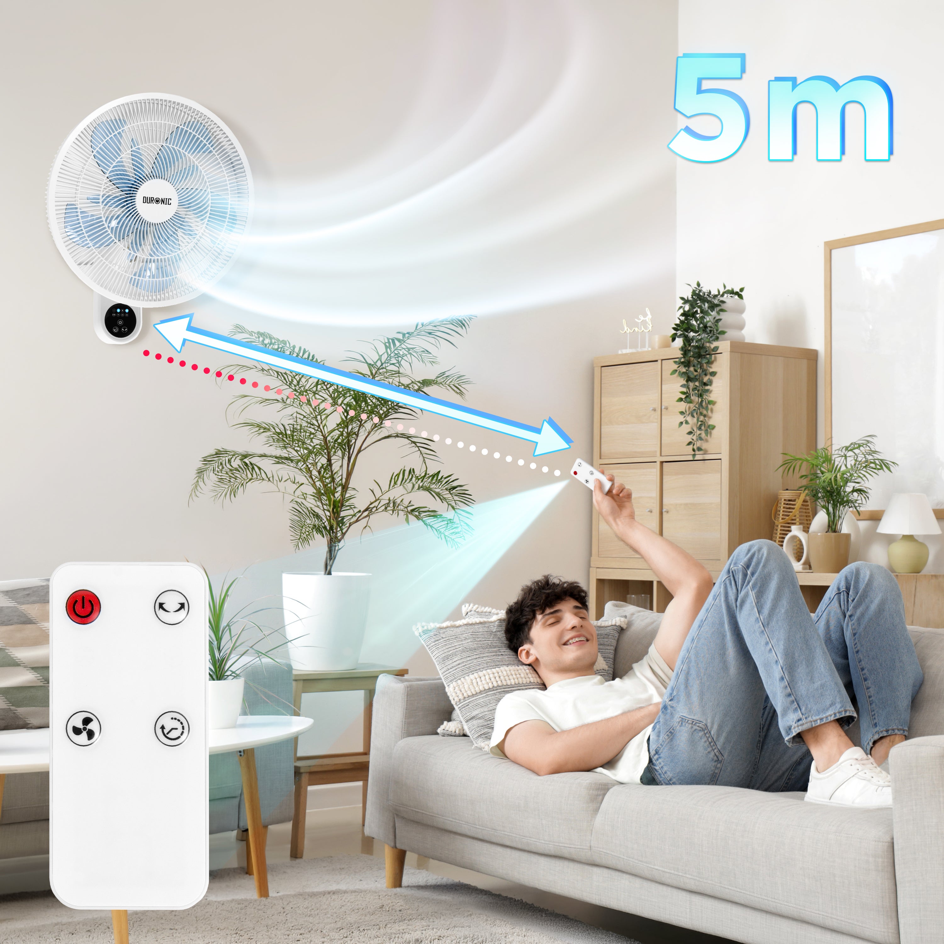 Duronic FN42 WE Wall Mounted Fan with Remote Control 52.8dB Quiet 16