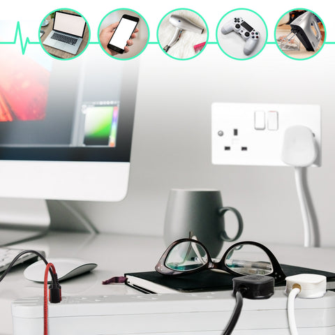 Duronic Tower Extension Lead ST10W 10 Gang Surge Protected Extension leads with USB & USB-C Slot White 10 Way Electric Power Strip with Spike Protection Multi UK Plug Outlet Socket with 2m Cable