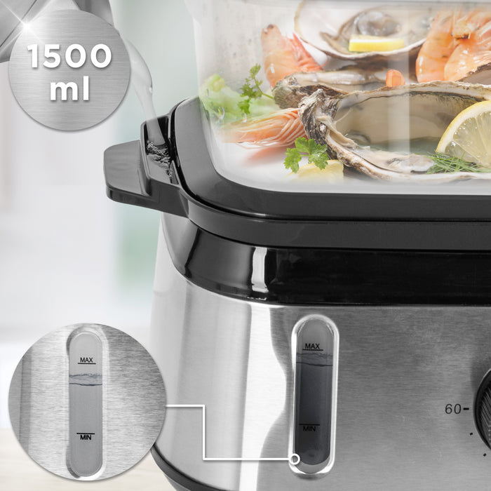 Duronic FS91 BK Black Electric Food Steamer, 3L Steam Cooker with Rice Bowl & 60-Min Timer, 950W BPA-Free Countertop Vegetable Steamer for Fish, Meat, Rice, Eggs, Dumplings, Momos & Baby Food