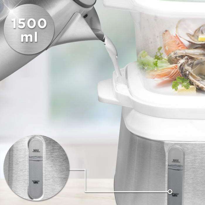 Duronic FS91 WE White Electric Food Steamer, 3L Steam Cooker with Rice Bowl & 60-Min Timer, 950W BPA-Free Countertop Vegetable Steamer for Fish, Meat, Rice, Eggs, Dumplings, Momos & Baby Food