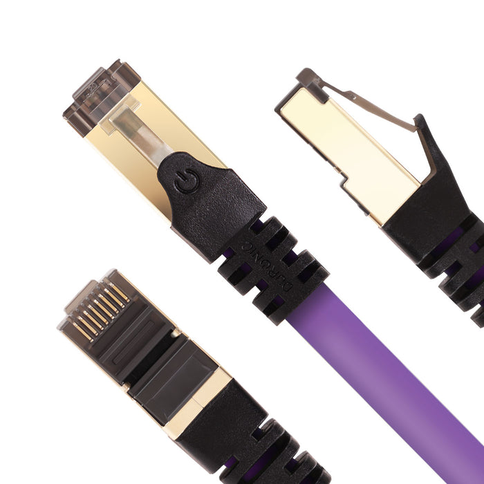 Duronic Ethernet Cable 1M High Speed CAT 8 Patch Network Shielded Lead 2GHz / 2000MHz / 40 Gigabit, CAT8 SFTP Wire, Snagless RJ45 Super-Fast Data - Purple