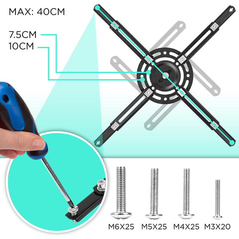 Duronic PB04XL Projector Mount | Projector Ceiling & Wall Mount | Multi-Fit Projector Bracket | Bracket for Video Projector | Rotatable and Swivelling | Home Cinema | Load Capacity up to 13.6 kg | 360° Rotation