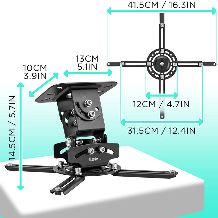 Duronic PB04XL Projector Mount | Projector Ceiling Mount | Universal Wall Mount | Bracket for Video Projector | Rotatable and Swivelling | Home Cinema | Load Capacity up to 13.6 kg | 360° Rotation