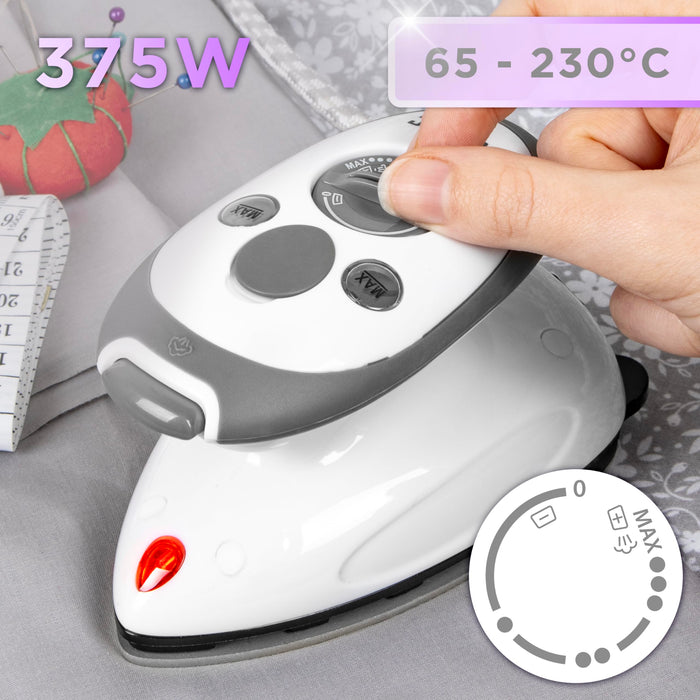 Duronic Travel Iron SI2 WE Mini Lightweight Compact Portable Steam Iron, 50ml Tank 375W Variable Heat Settings For Holiday Quilting Patchwork Applique Craft