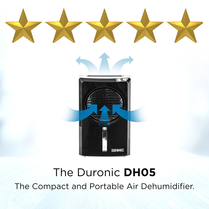 Duronic Compact Dehumidifier DH05 500ML Portable Eco-Efficient Prevent and Absorb Damp, Mould, Moisture Absorber for Home, Kitchen, Garage, Bedroom Black