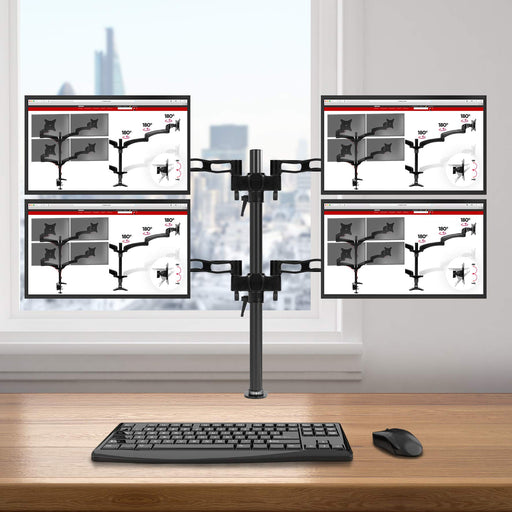 Duronic Quad Monitor Arm Stand Desk Mount Riser DM354 Black For 4 8kg Screen 13-27 Inch VESA 75 100 | 21 22 24 27 Inches