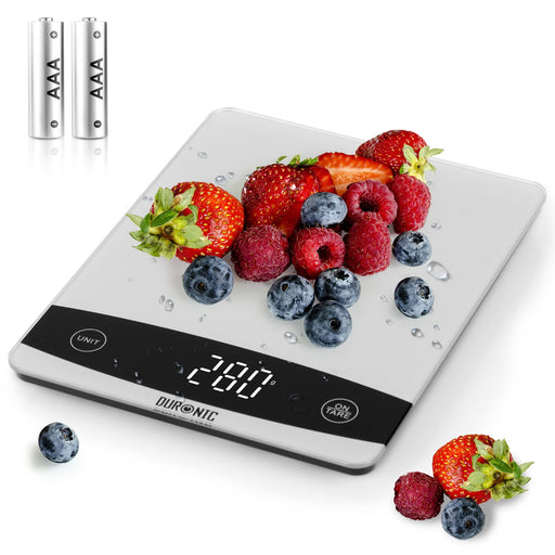 Duronic Kitchen Scales KS1009 | Silver Design with Glass Platform | 10kg Capacity | LCD Backlit Display | Add & Weigh Tare | 1g Precision | Measure Ingredients for Cooking & Baking
