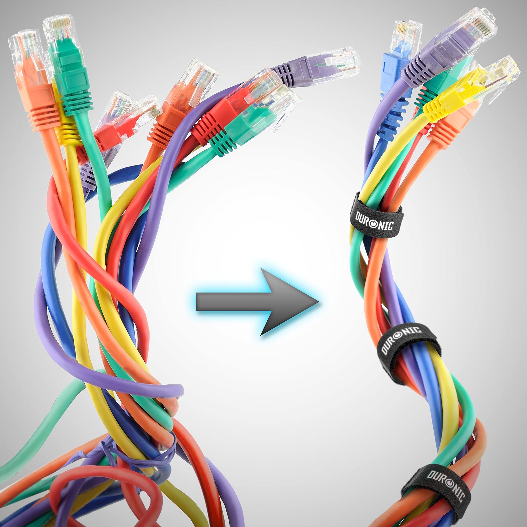 Duronic Cable Ties 24STRAP Reusable Hook and Loop Cable Fastening Straps 24 Pack Black Nylon Wire Management Ties Adjustable Cord Organiser for Tidy Desk, Work, HDMI, TV, USB-C Chargers